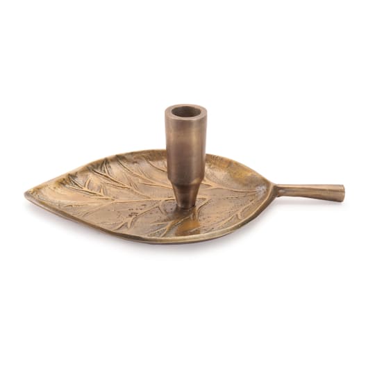 8" Metal Leaf Taper Candle Holder